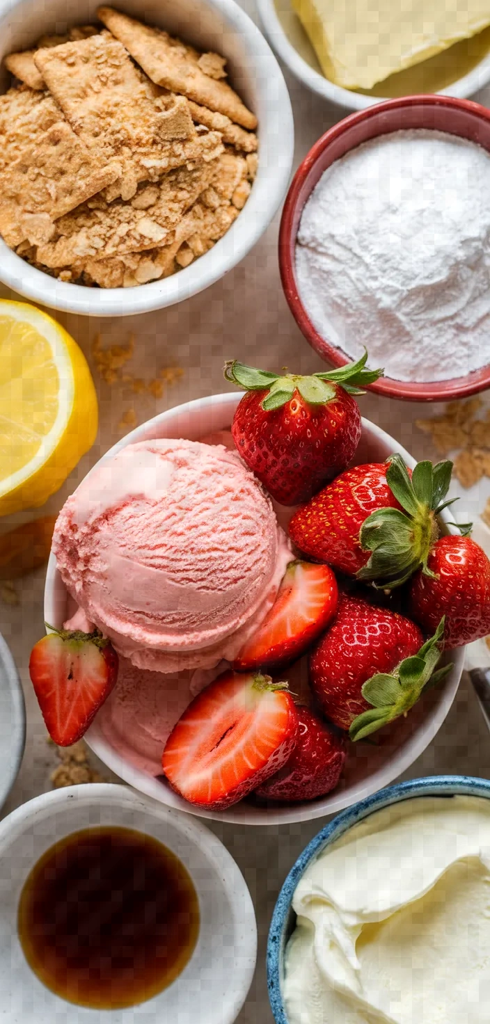 Ingredients photo for Strawberry Lemonade Ice Cream Cake Recipe