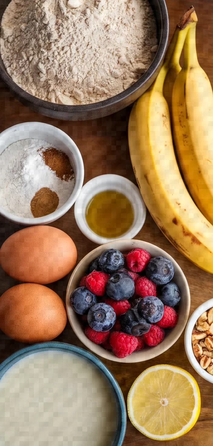 Ingredients photo for Whole Wheat Banana Berry Muffins Recipe