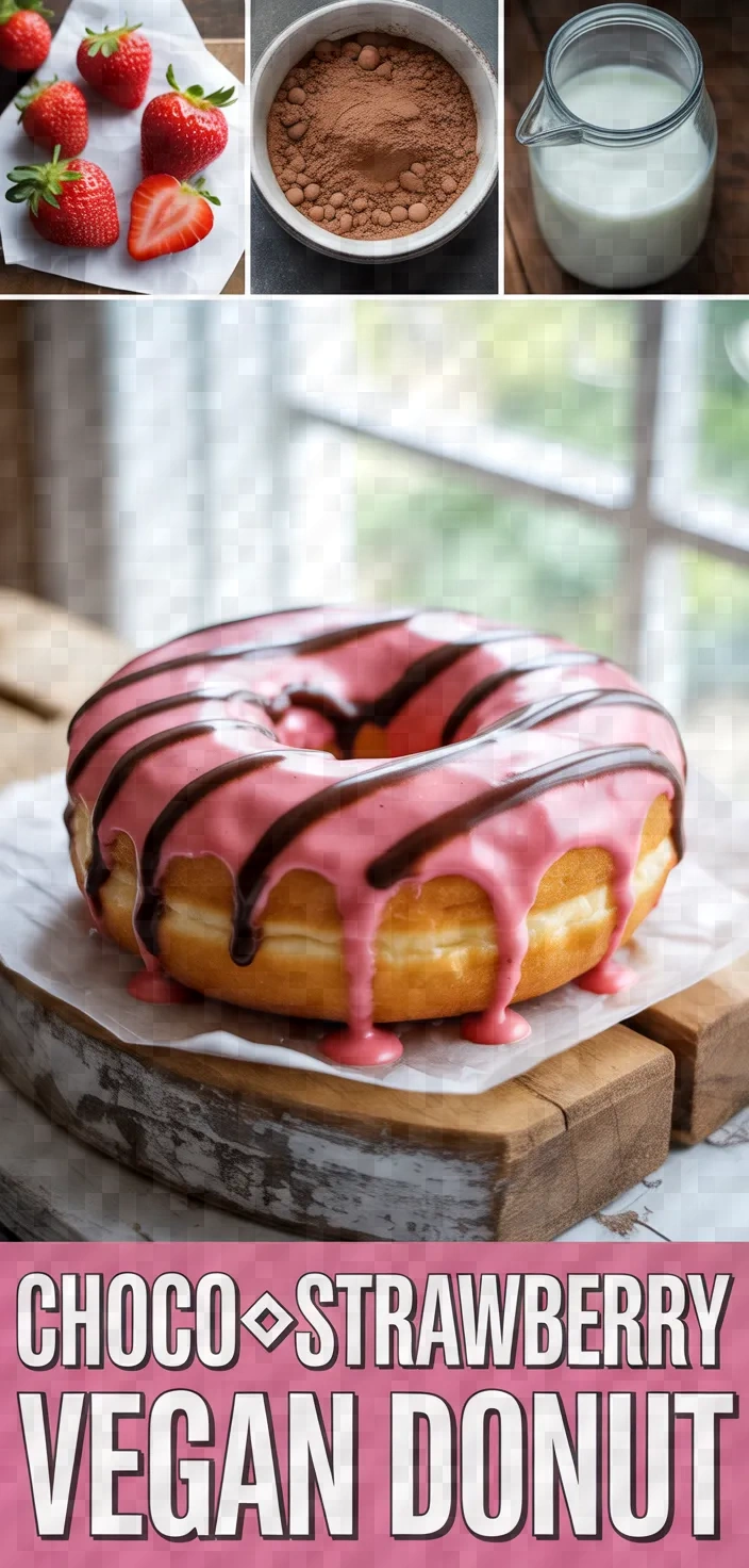 A photo of Chocolate Vegan Donut Recipe Strawberry Glaze