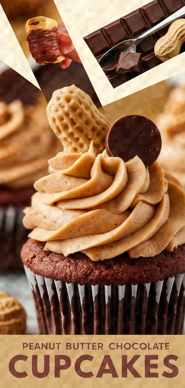 A photo of Peanut Butter Chocolate Cupcakes With Peanut Butter Frosting Recipe