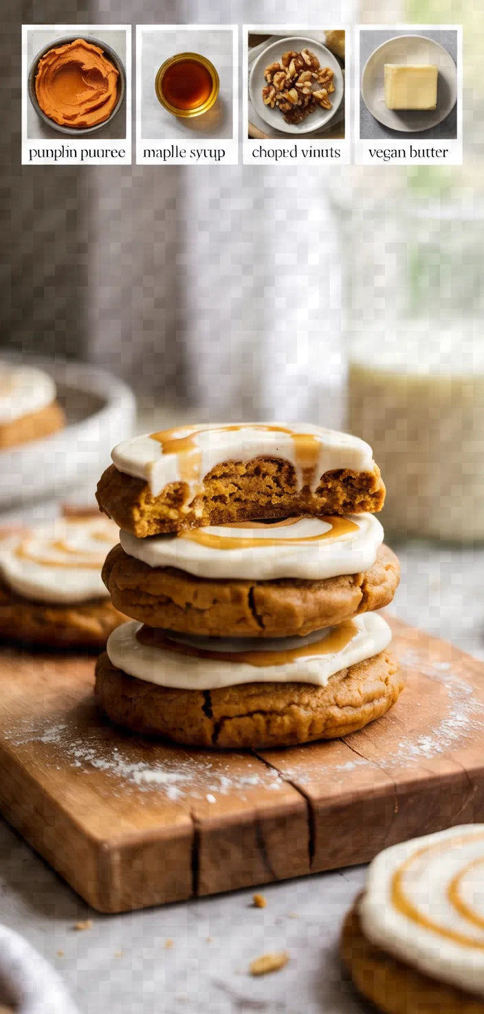 A photo of Soft Baked Vegan Pumpkin Cookies With Maple Frosting Recipe