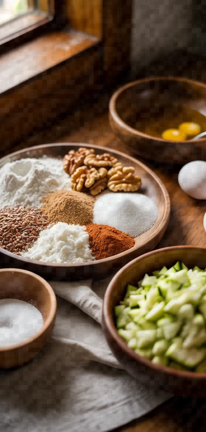 Ingredients photo for Flax And Walnut Zucchini Muffins Recipe