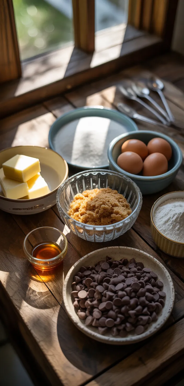 Ingredients photo for Best Bakery Style Chocolate Chip Cookies Recipe