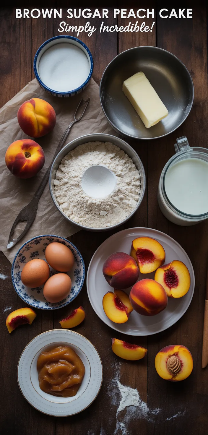 Ingredients photo for Brown Sugar Peach Cake • Simply INCREDIBLE! Recipe