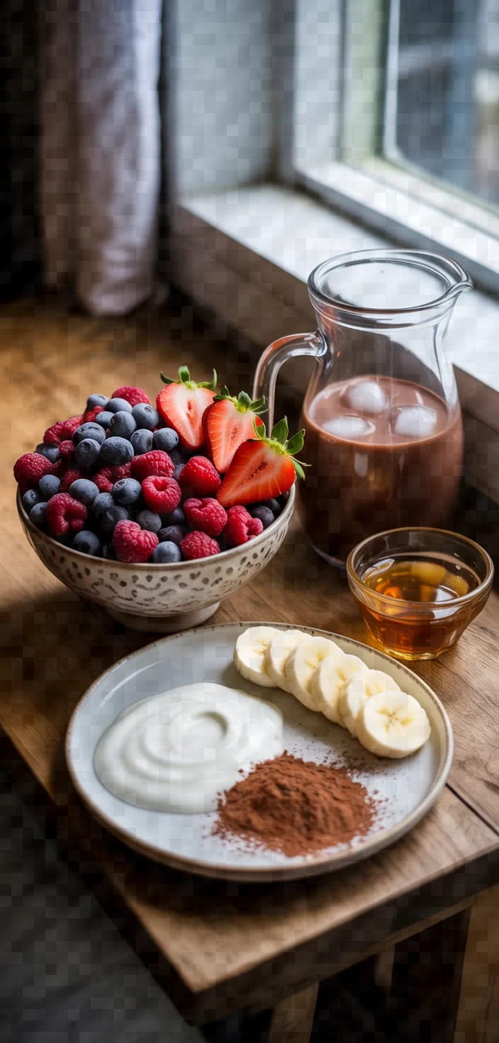 Ingredients photo for Carolines Chocolate Mixed Berry Smoothie Recipe