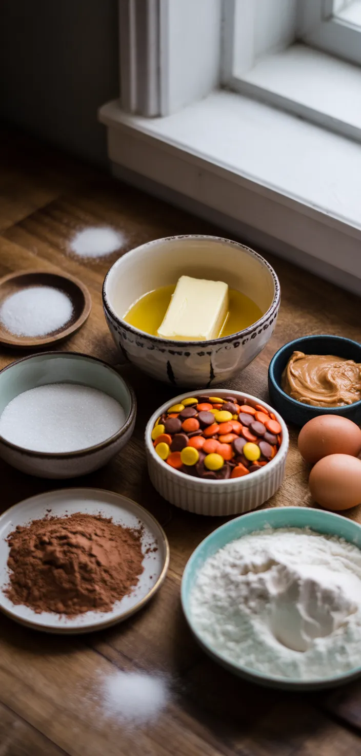 Ingredients photo for Chewy REESE's PIECES Peanut Butter Brownies Recipe