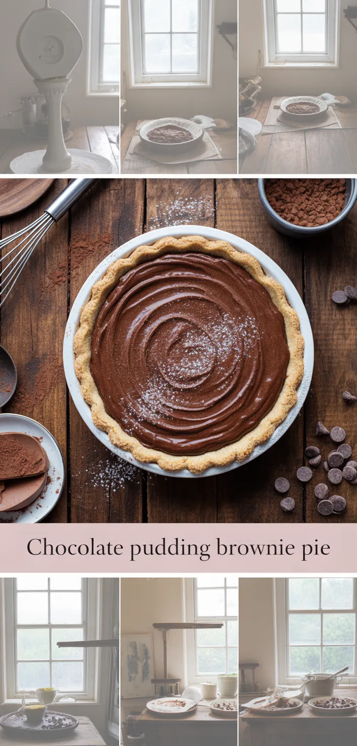 A photo of Homemade Chocolate Pudding Pie With Brownie Crust Recipe
