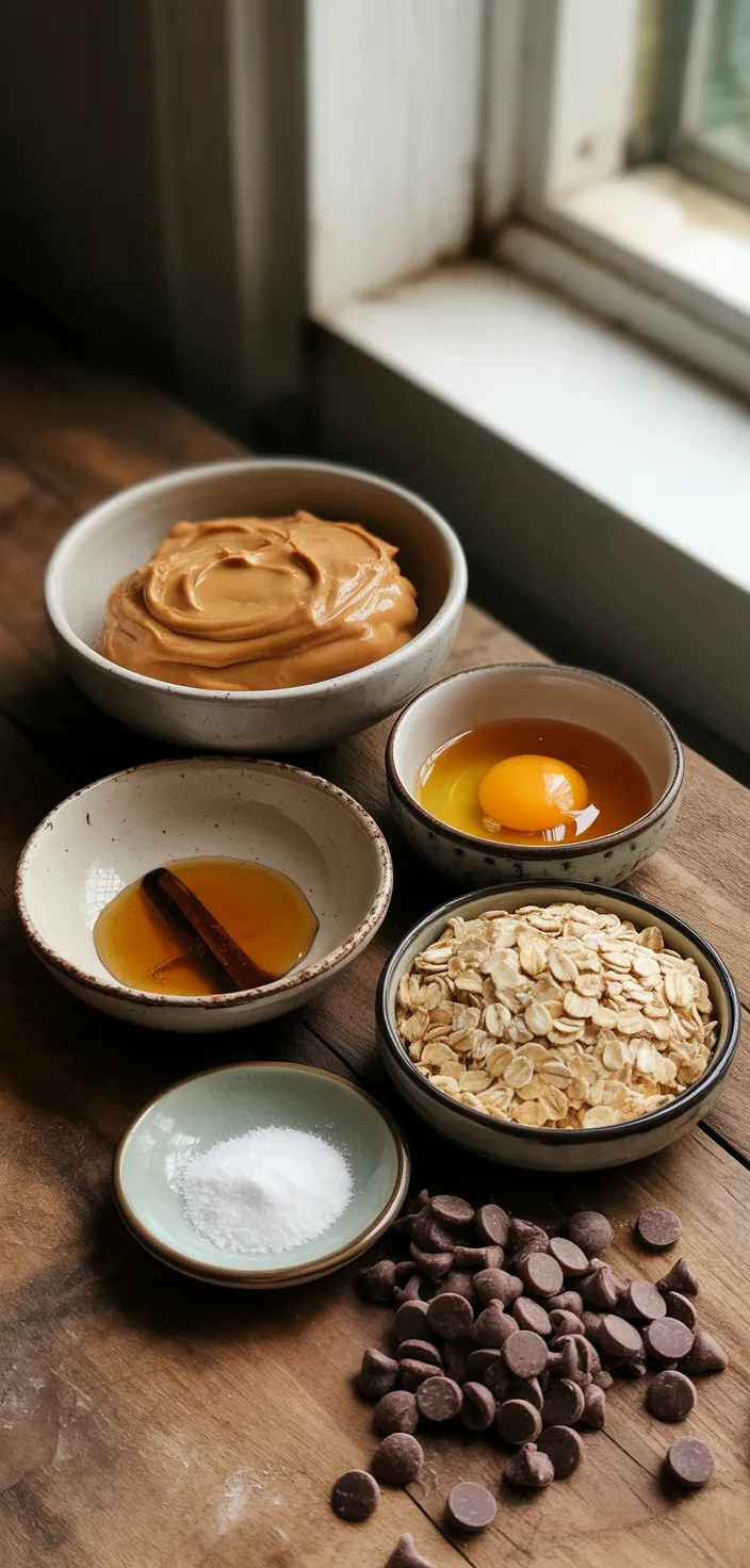 Ingredients photo for Flourless Peanut Butter Oatmeal Chocolate Chip Cookies Recipe