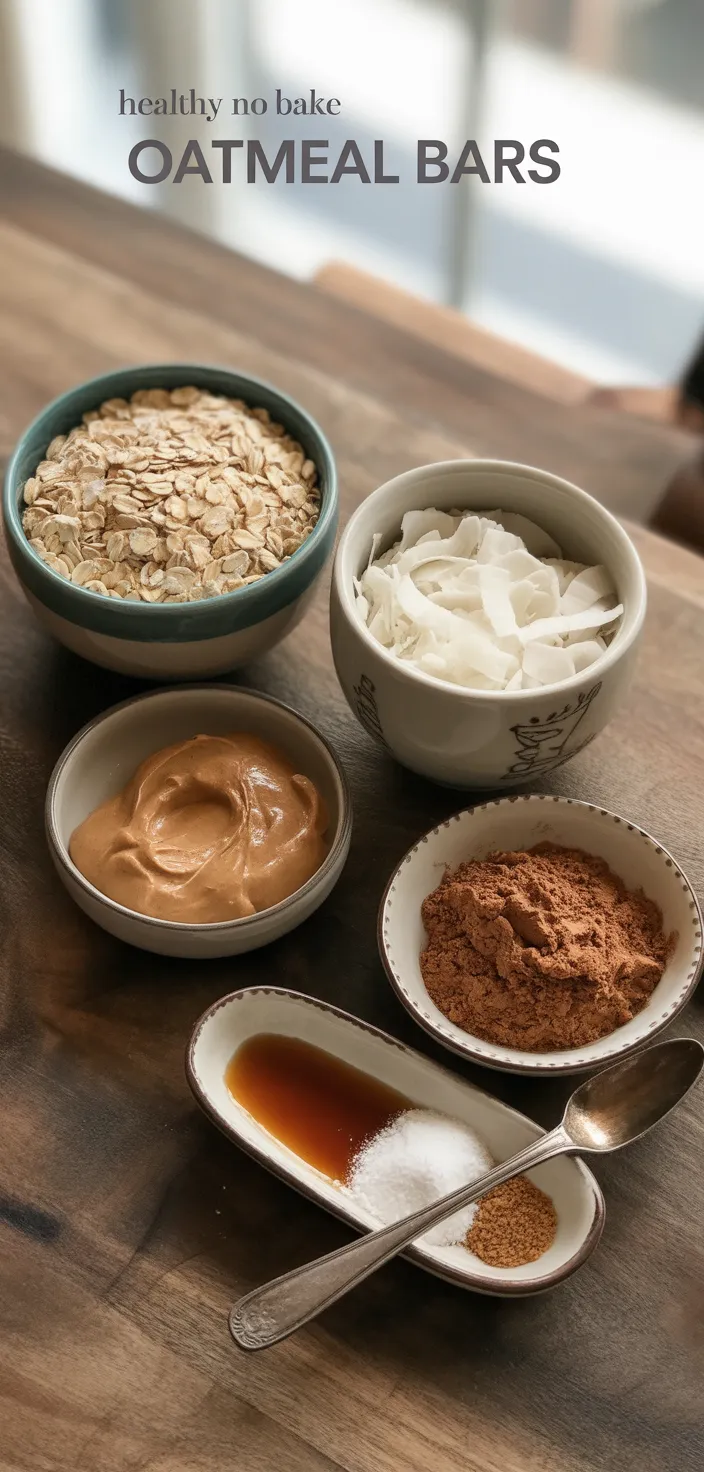 Ingredients photo for Healthy No Bake Oatmeal Bars Recipe