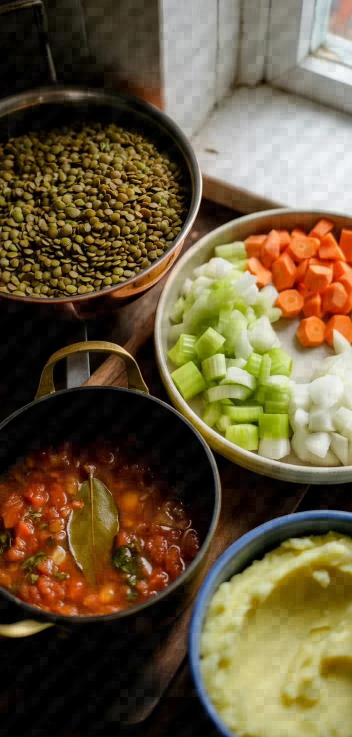 Ingredients photo for Lentil Vegetarian Cottage Pie Recipe