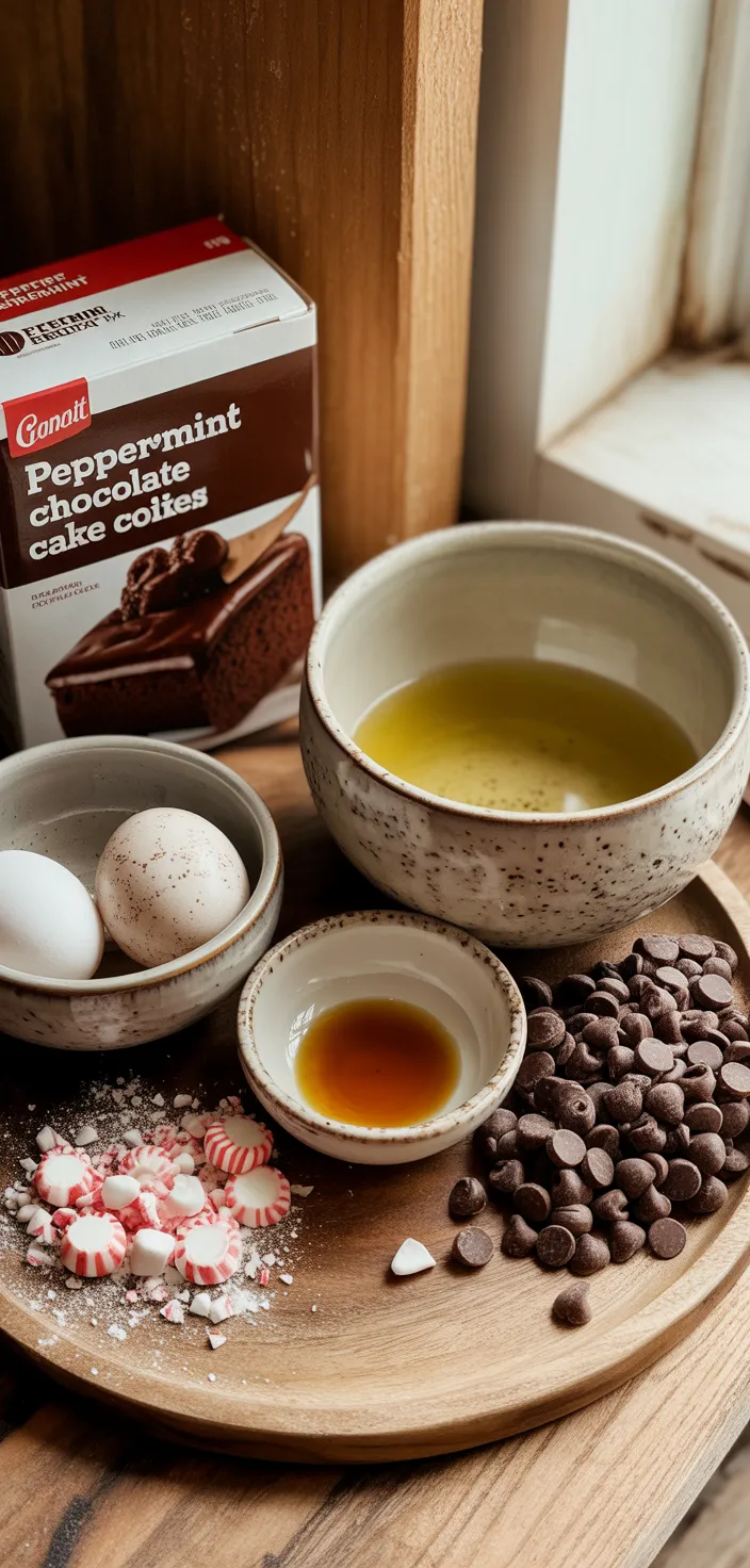 Ingredients photo for Peppermint Crunch Chocolate Cake Mix Cookies Recipe!