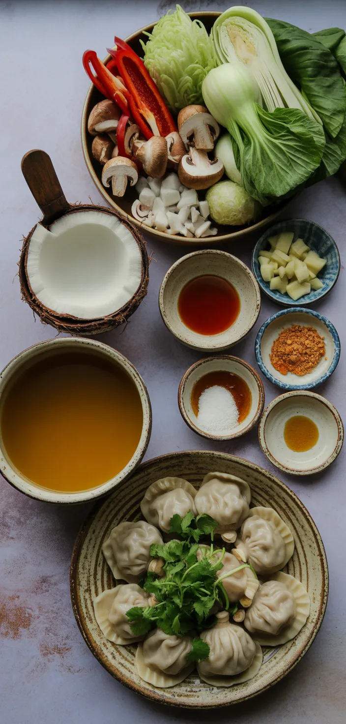 Ingredients photo for Thai Coconut Curry Dumpling Soup Recipe