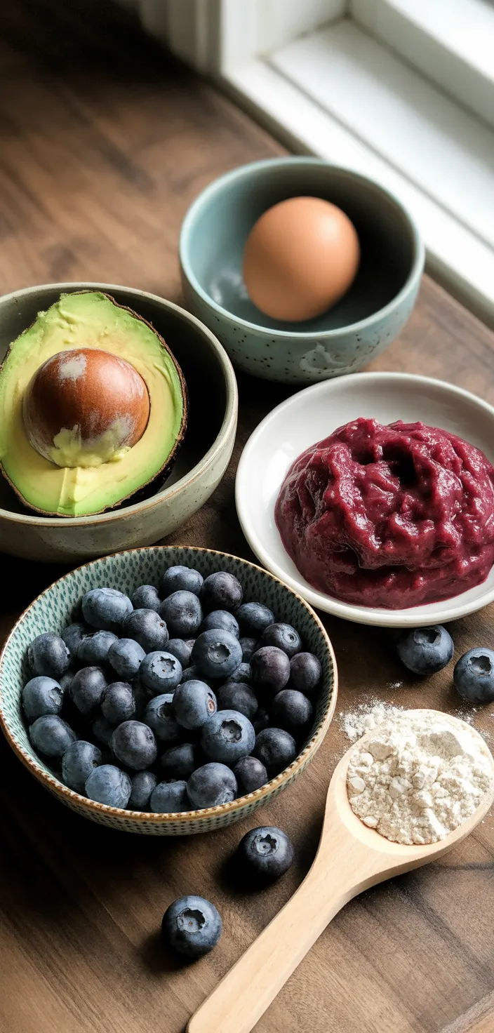 Ingredients photo for Avocado + Blueberry Yummy Toddler Mini Muffins Recipe