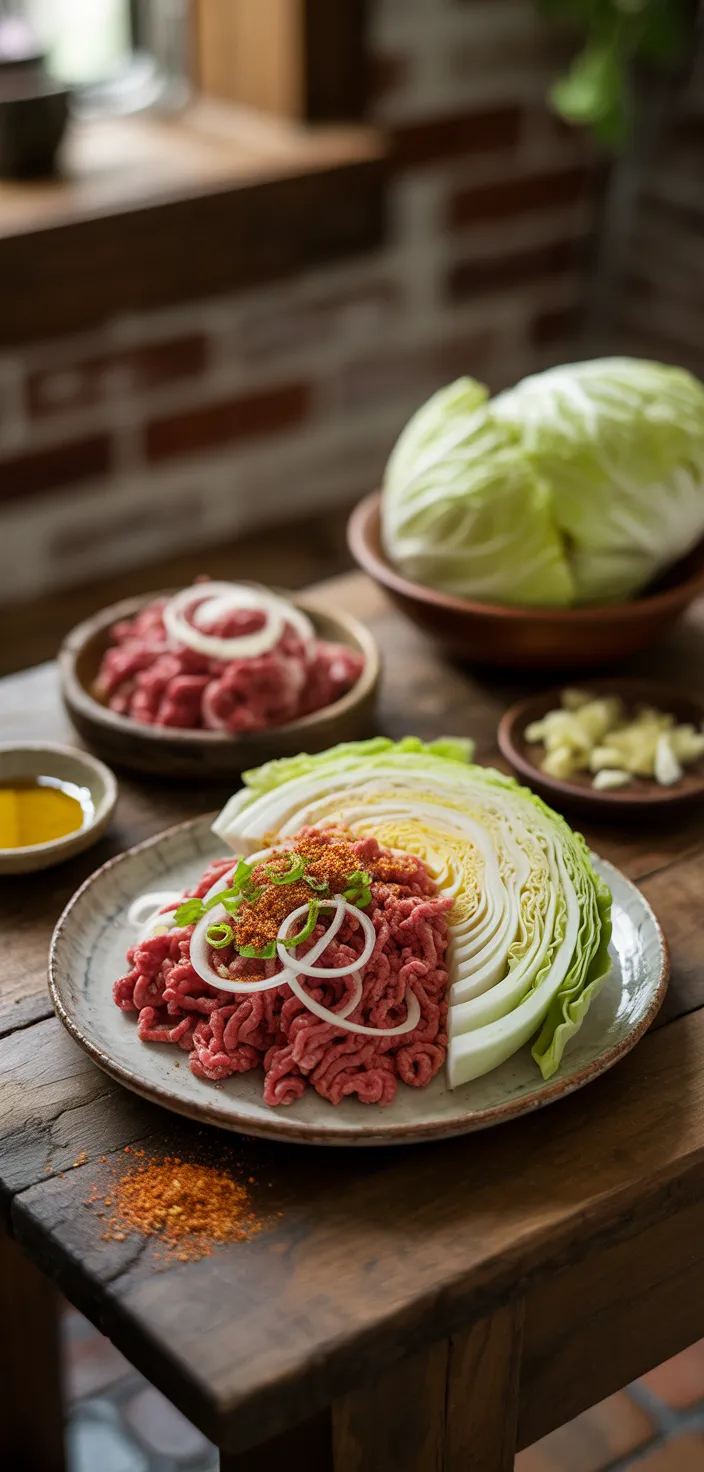 Ingredients photo for Chinese Ground Beef And Cabbage Stir Recipe