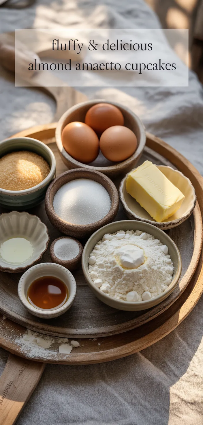 Ingredients photo for Fluffy & Delicious Almond Amaretto Cupcakes Recipe