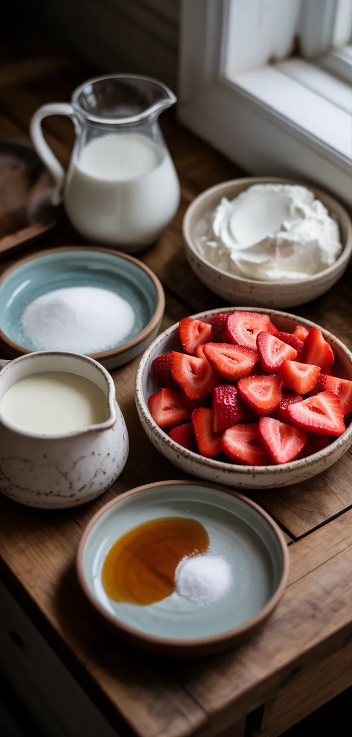 Ingredients photo for Homemade Strawberry Ice Cream Recipe