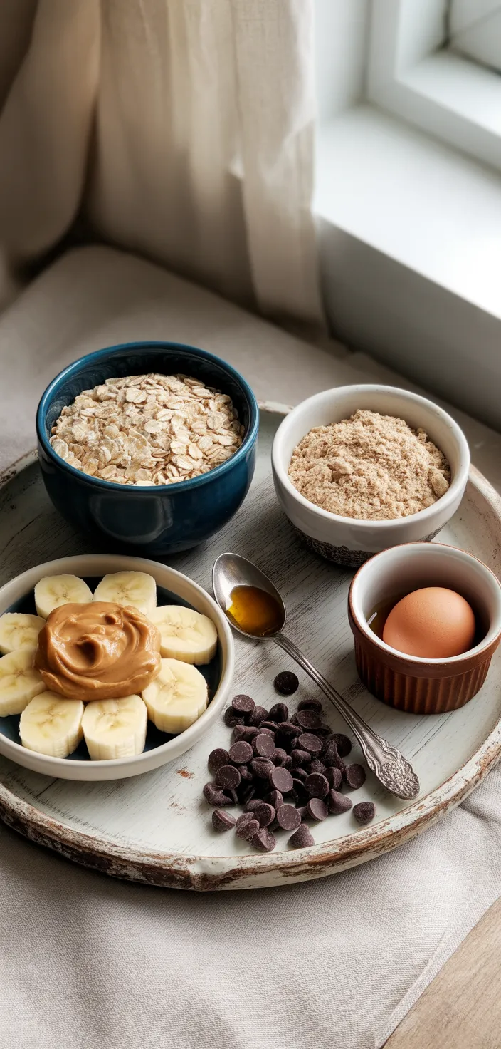 Ingredients photo for Peanut Butter Banana Chocolate Chip Oatmeal Bars Recipe
