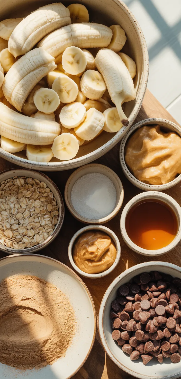 Ingredients photo for Peanut Butter Banana Oatmeal Bars Recipe