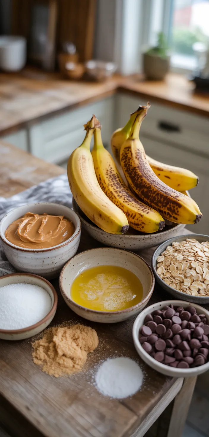 Ingredients photo for Peanut Butter Oatmeal Chocolate Chip Banana Bread Bars Recipe