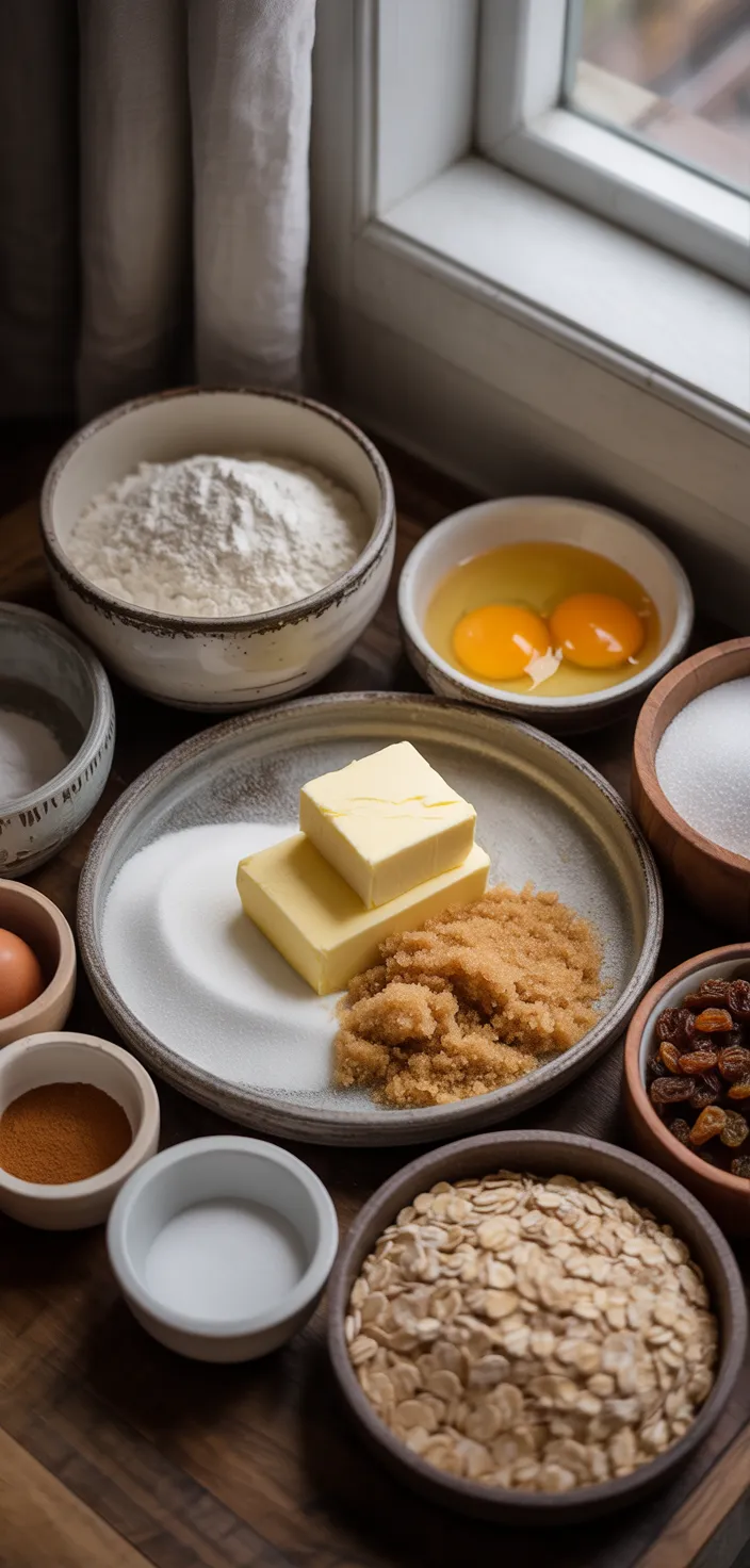 Ingredients photo for Soft & Chewy Oatmeal Raisin Cookies Recipe