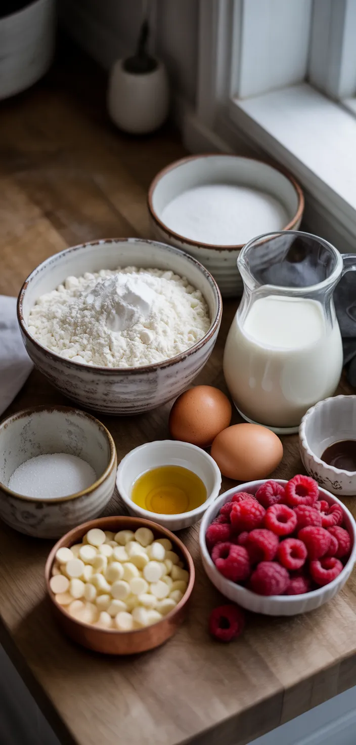 Ingredients photo for White Chocolate Raspberry Muffins Recipe