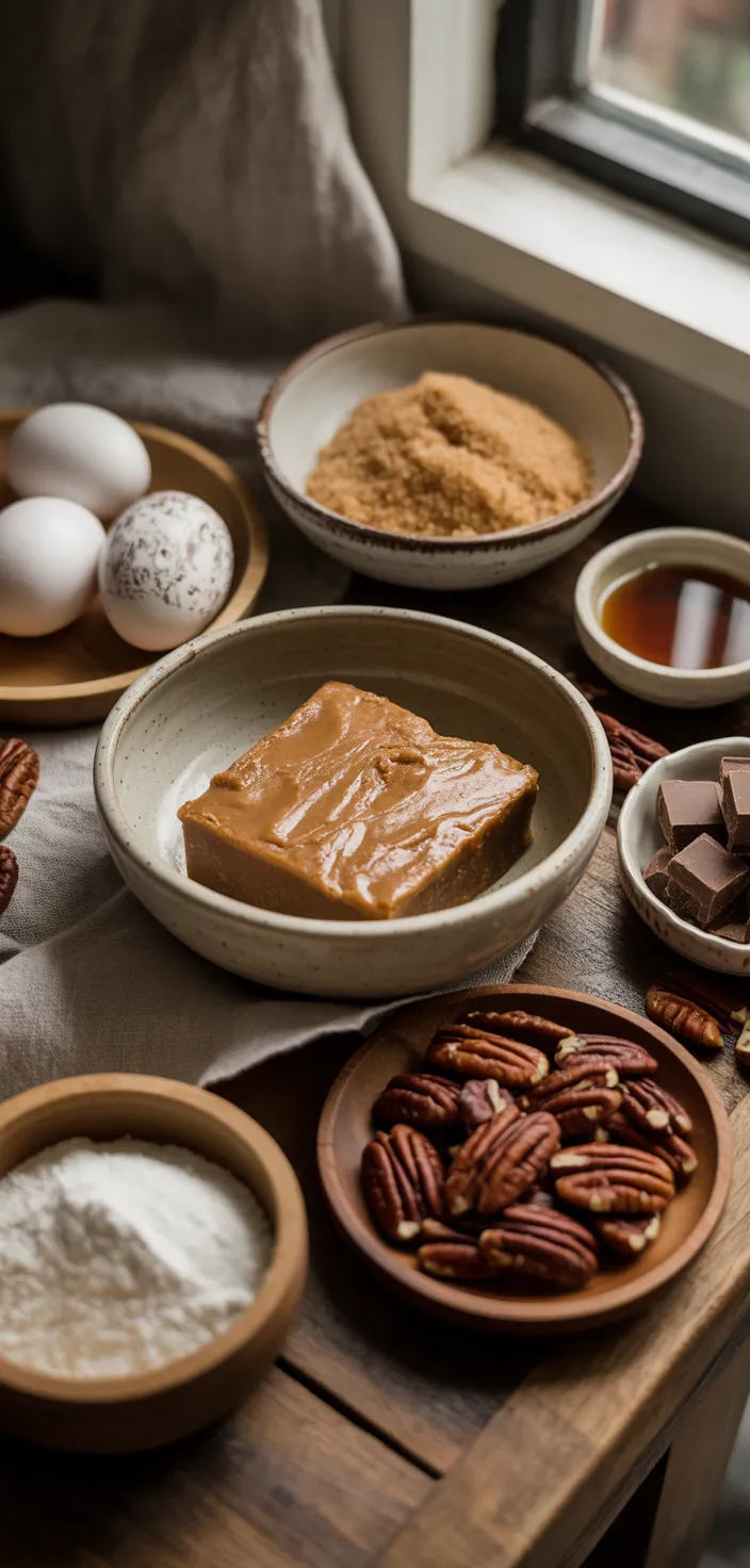 Ingredients photo for Brown Butter Bourbon Pecan Chocolate Chunk Blondies Recipe