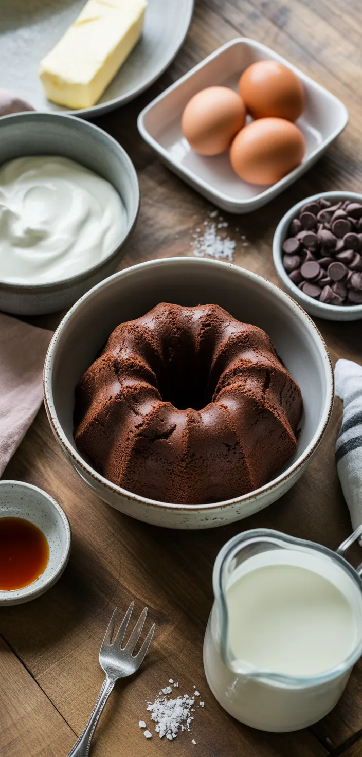Ingredients photo for Chocolate Brownie Bundt Cake Recipe