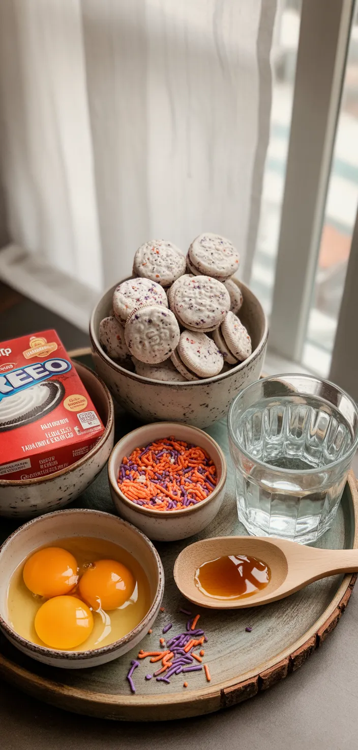 Ingredients photo for Easy Halloween Oreo Cake Bars Recipe