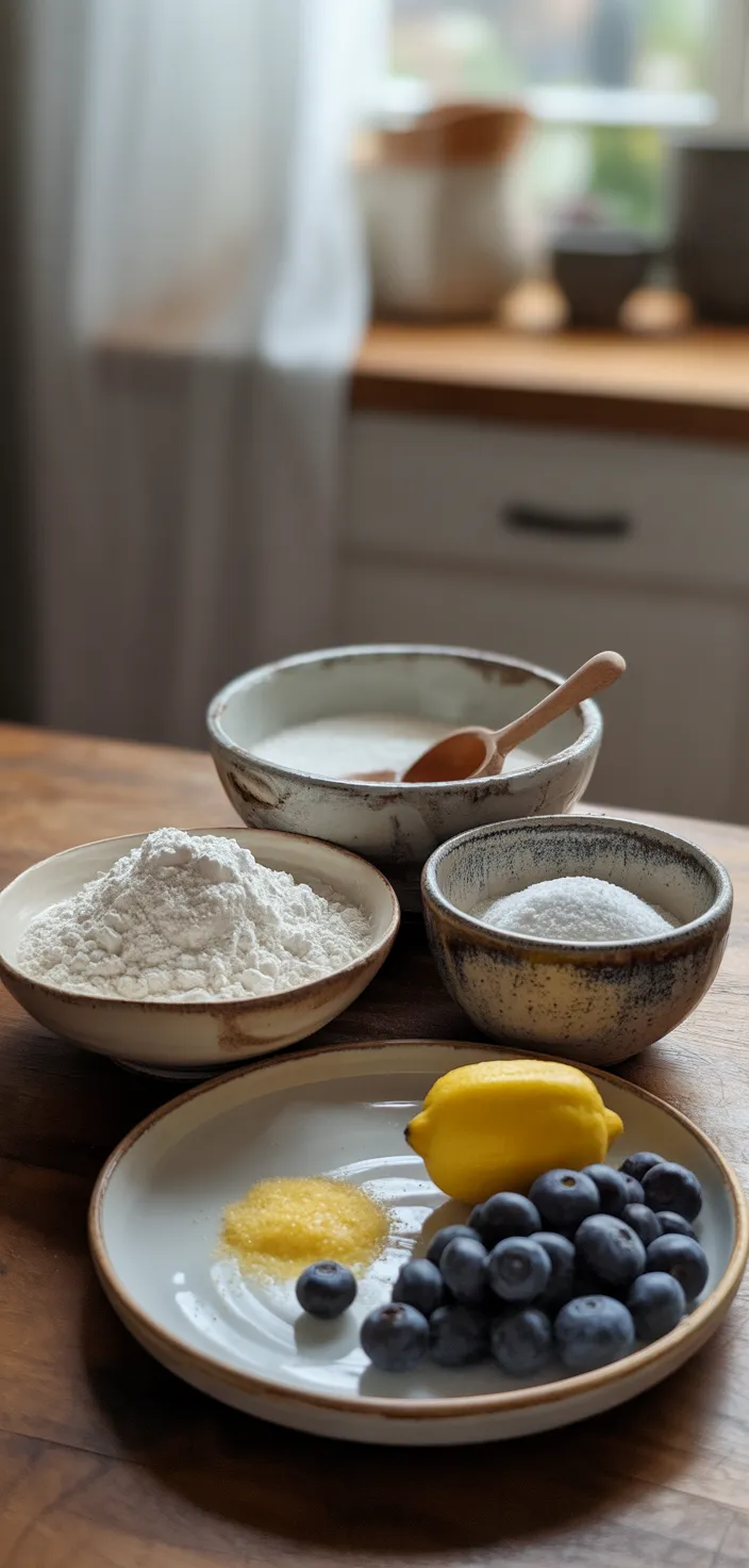 Ingredients photo for Easy Vegan Lemon Blueberry Cake Recipe