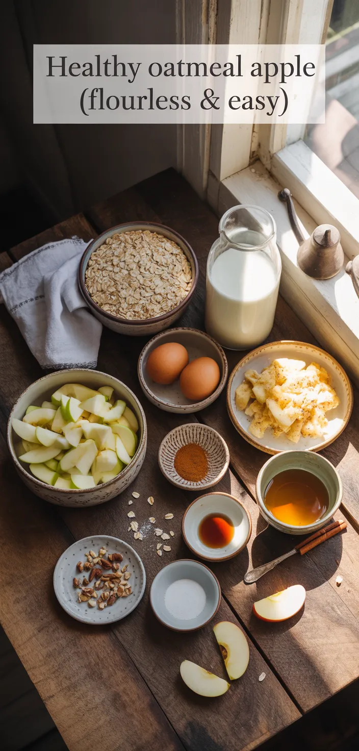 Ingredients photo for Healthy Oatmeal Apple Pancakes (Flourless & Easy) Recipe