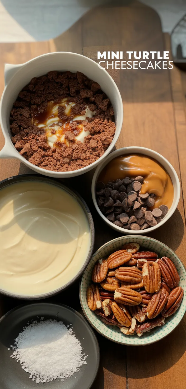 Ingredients photo for Mini Turtle Cheesecakes Recipe