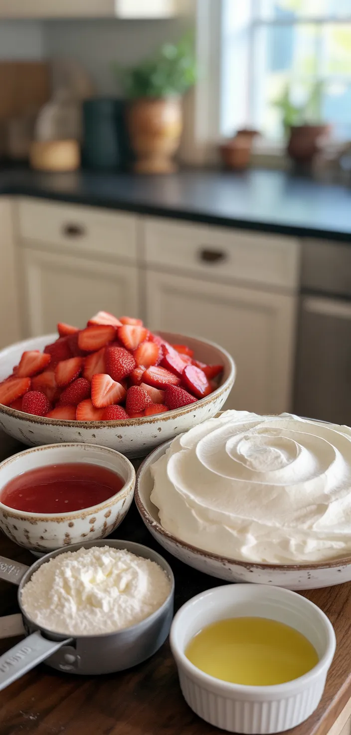 Ingredients photo for Strawberry Shortcake Layer Cake (Sponge Cake) Recipe