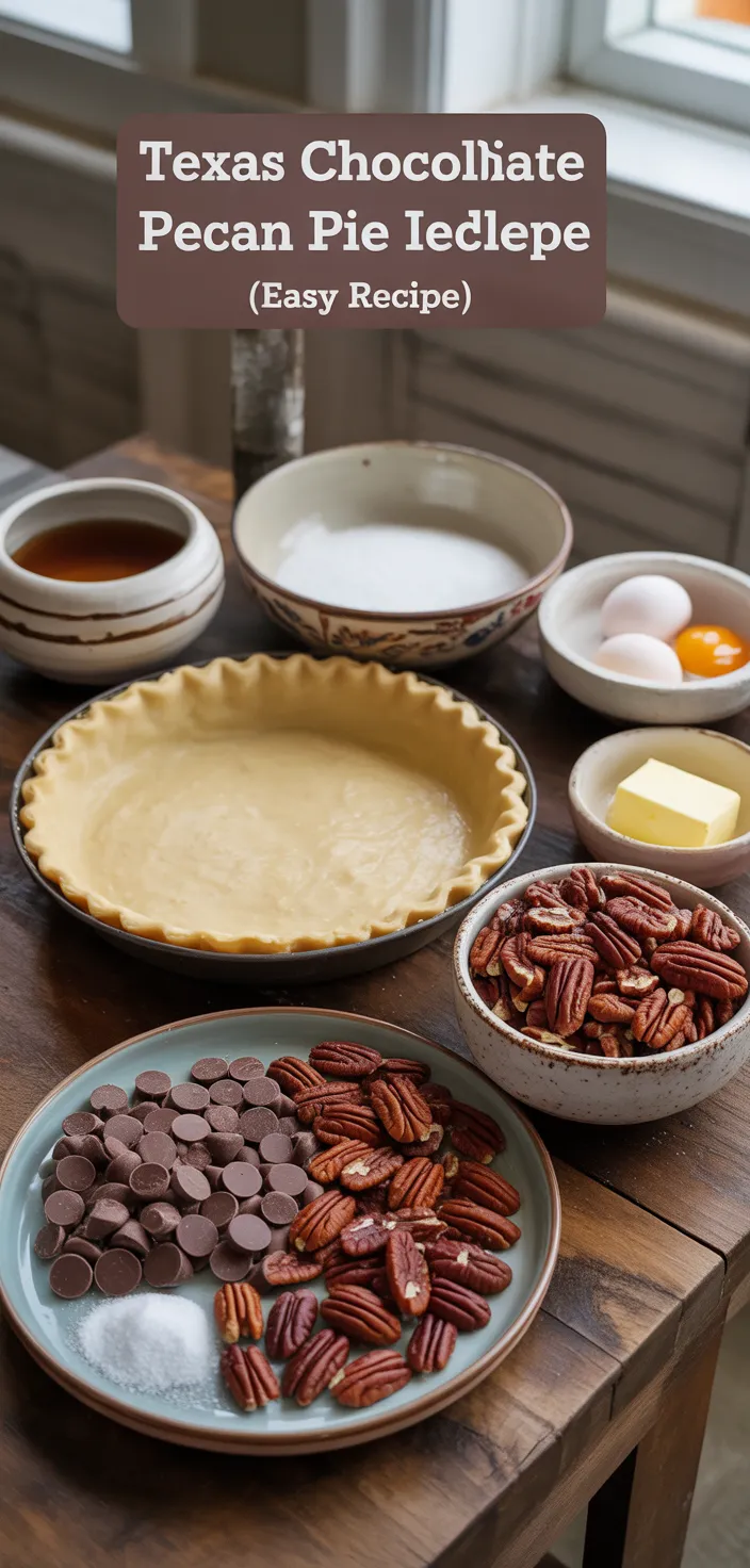 Ingredients photo for Texas Chocolate Pecan Pie (Easy Recipe)