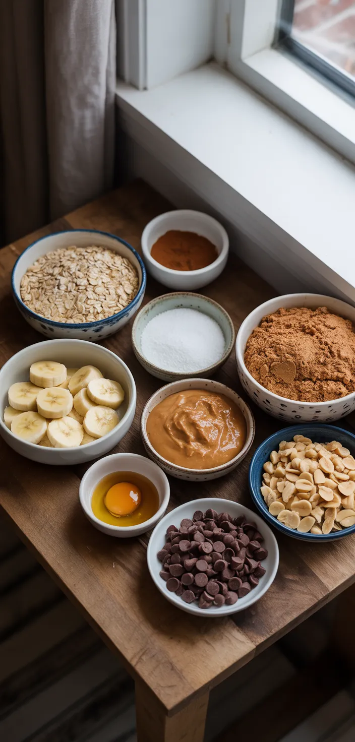 Ingredients photo for Banana Peanut Butter Oatmeal Bars Recipe