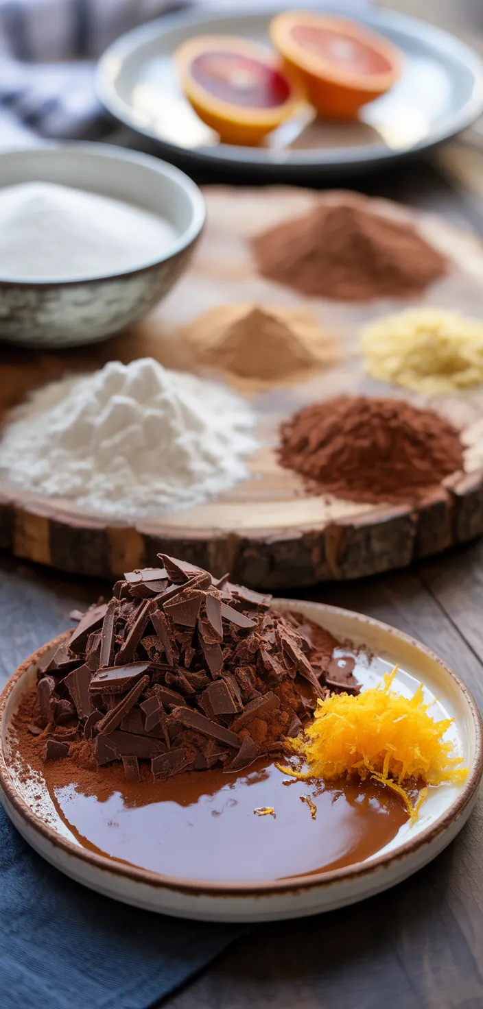 Ingredients photo for Dark Chocolate Blood Orange Cake Recipe