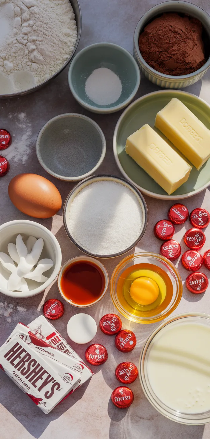 Ingredients photo for Easy Hershey's Red Velvet Blossoms Cookies Recipe