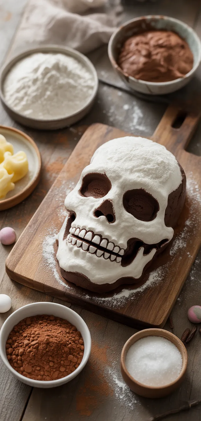 Ingredients photo for Halloween Chocolate Skull Cake Recipe