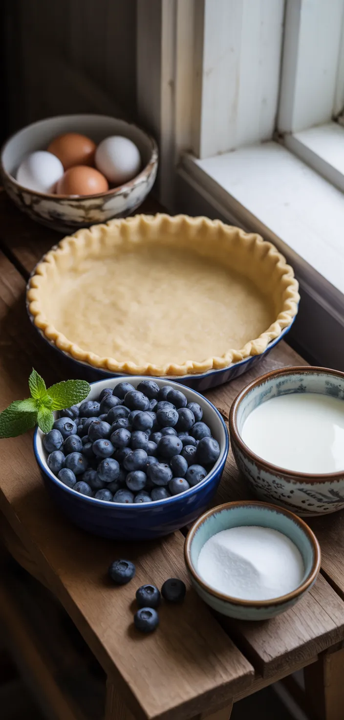 Ingredients photo for Homemade Blueberry Custard Pie Recipe