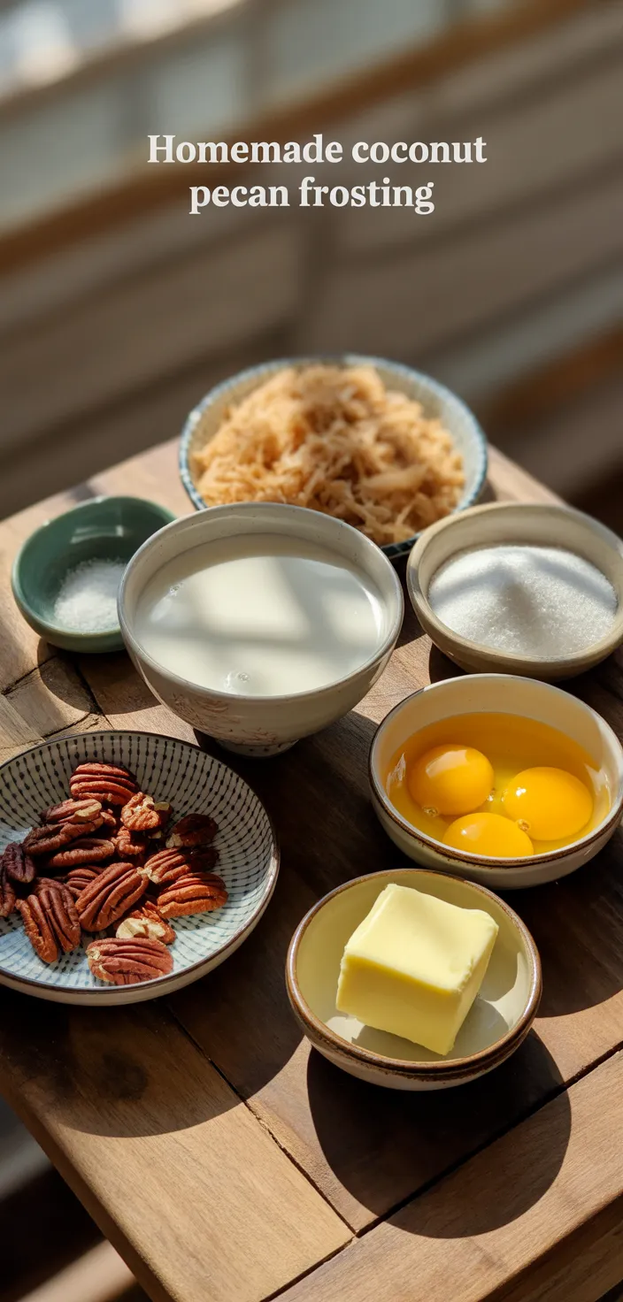 Ingredients photo for Homemade Coconut Pecan Frosting Recipe