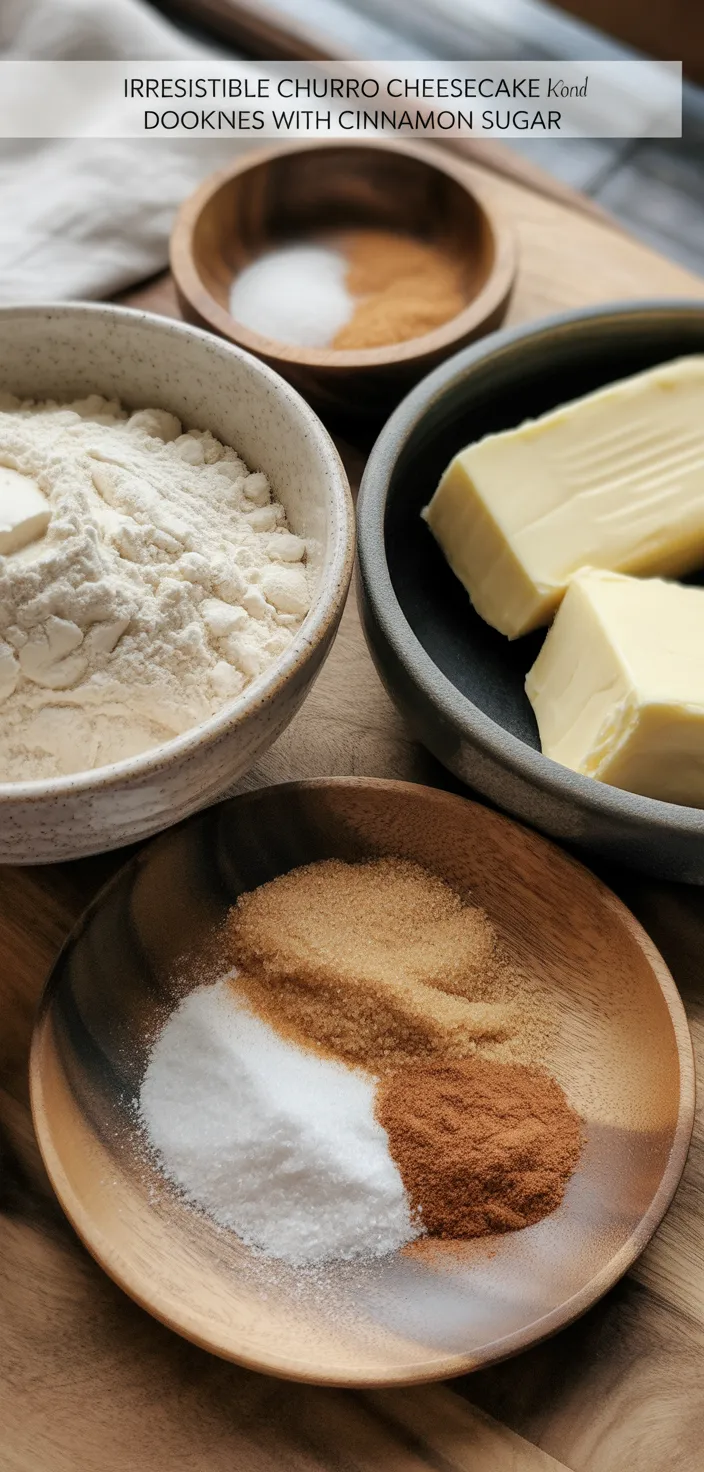 Ingredients photo for Irresistible Churro Cheesecake Donut Cookies With Cinnamon Sugar Recipe