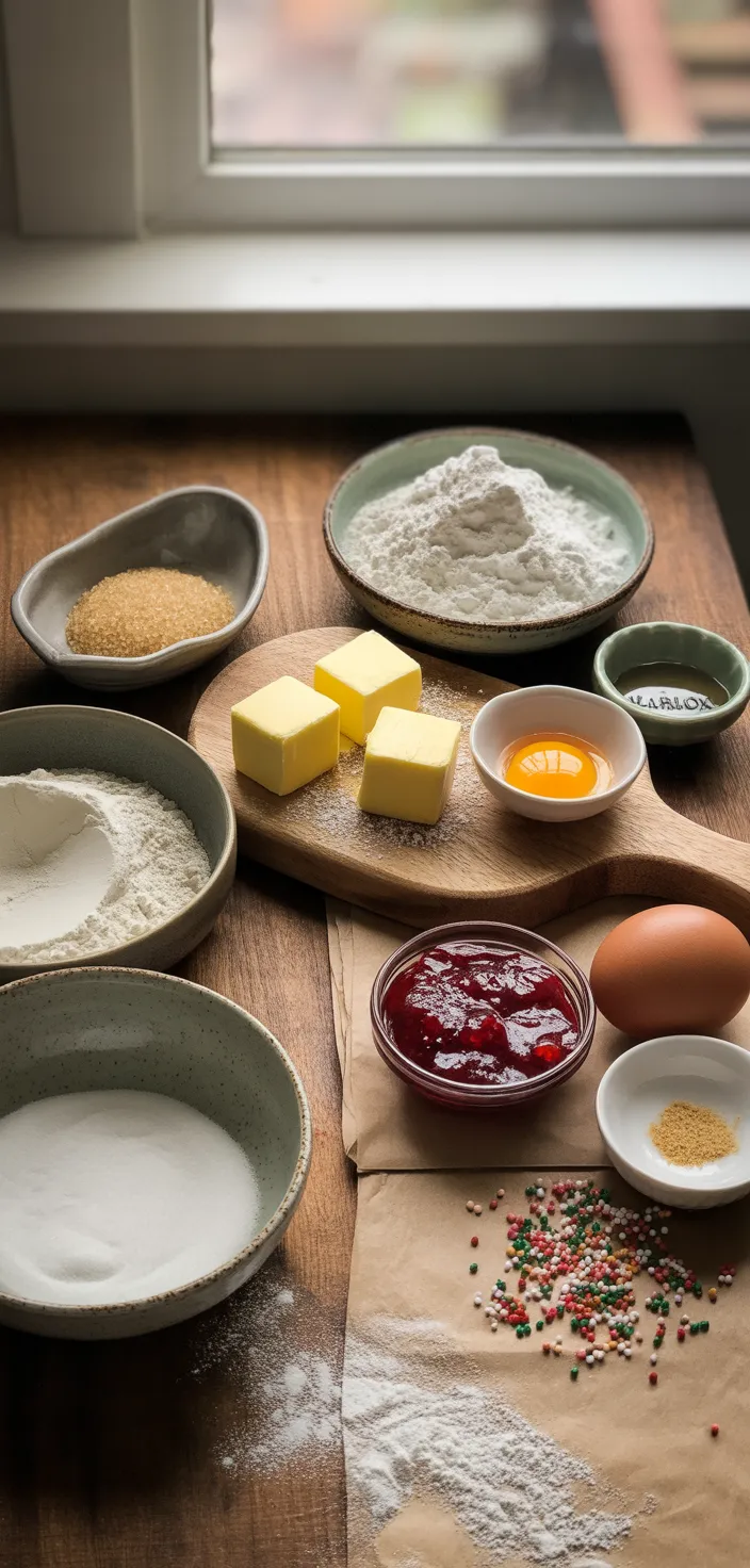 Ingredients photo for Soft Christmas Thumbprint Cookies   Recipe