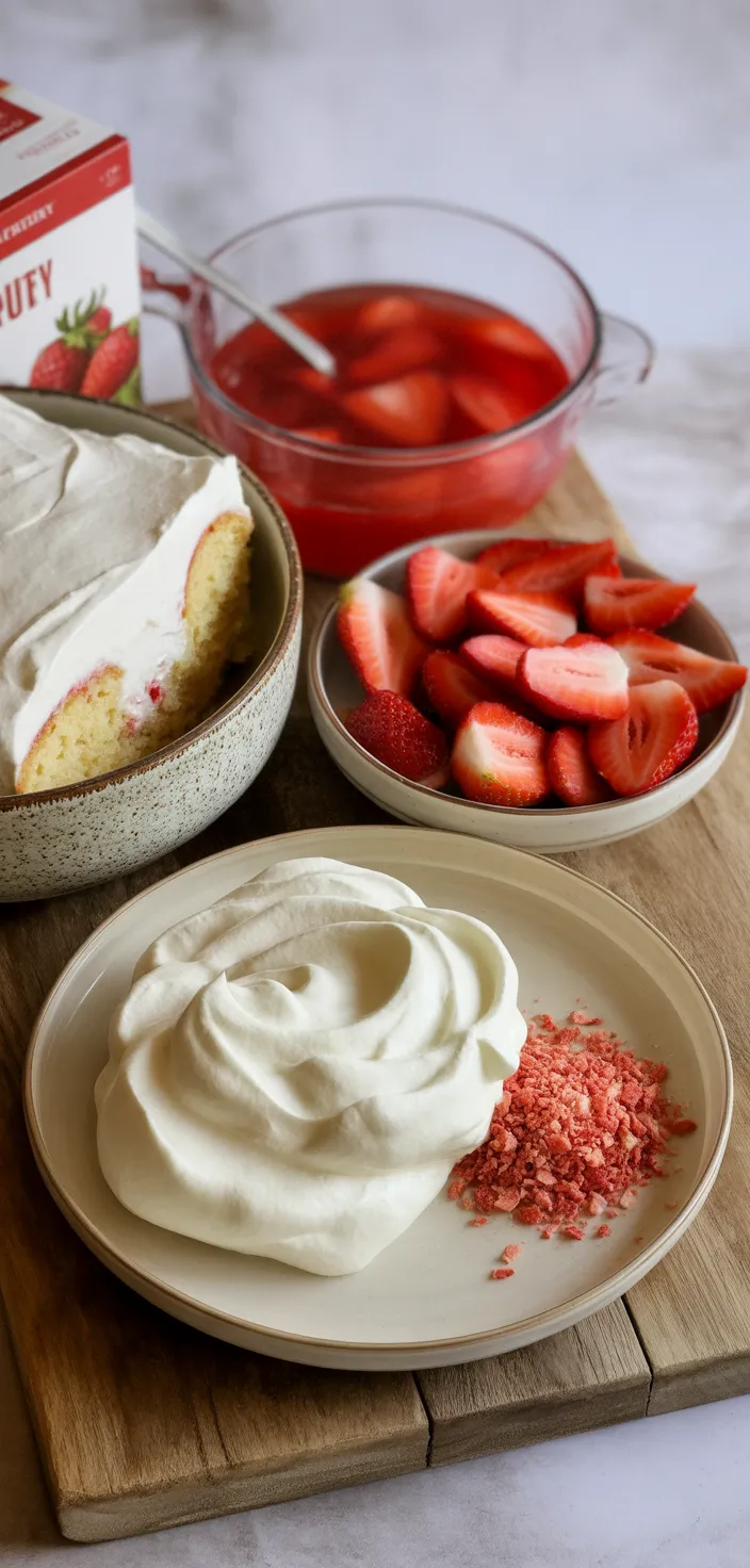 Ingredients photo for Strawberry Crunch Poke Cake Recipe