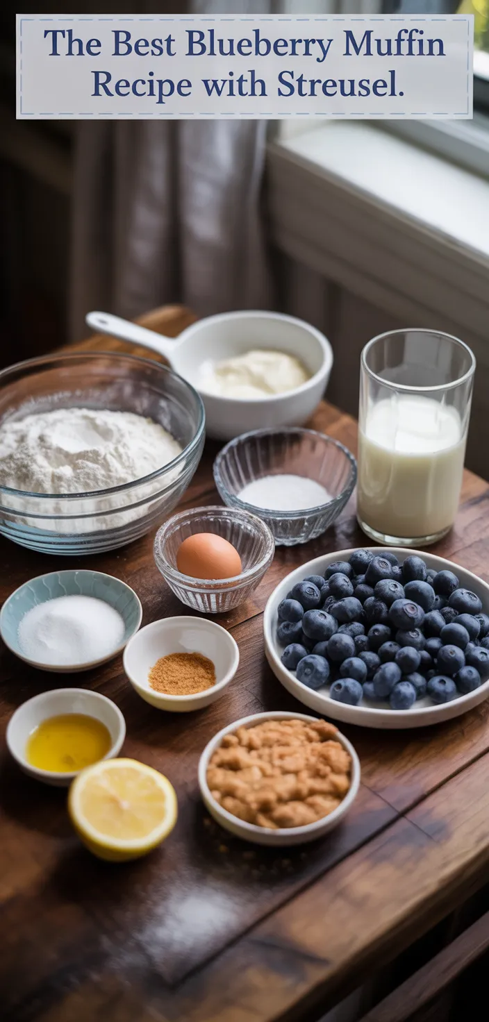Ingredients photo for The BEST Blueberry Muffin Recipe With Streusel