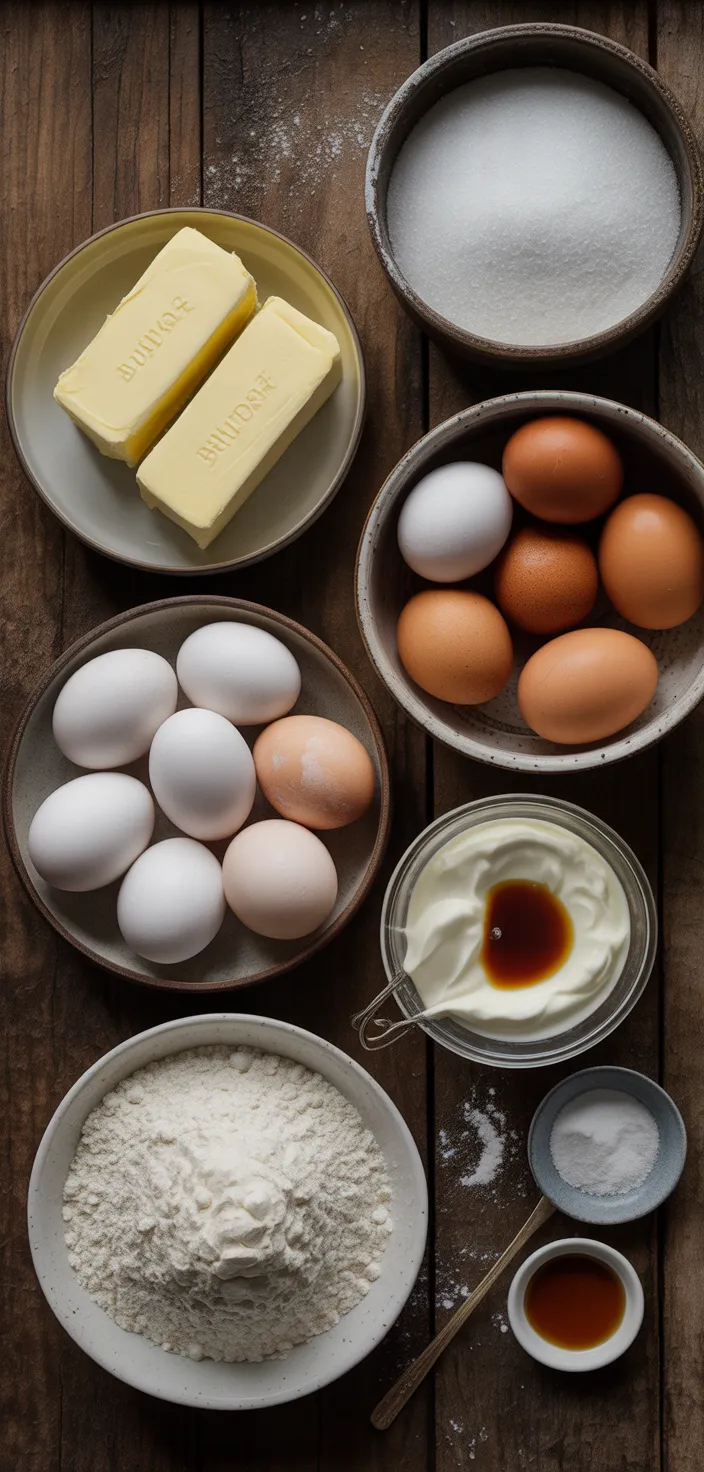 Ingredients photo for The Best Million Dollar Pound Cake Recipe