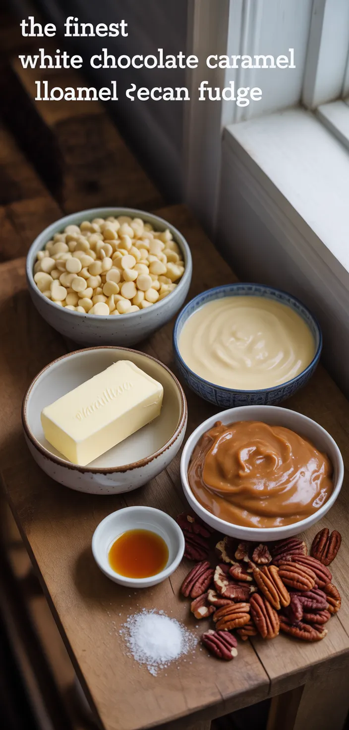 Ingredients photo for The Finest White Chocolate Caramel Pecan Fudge Recipe