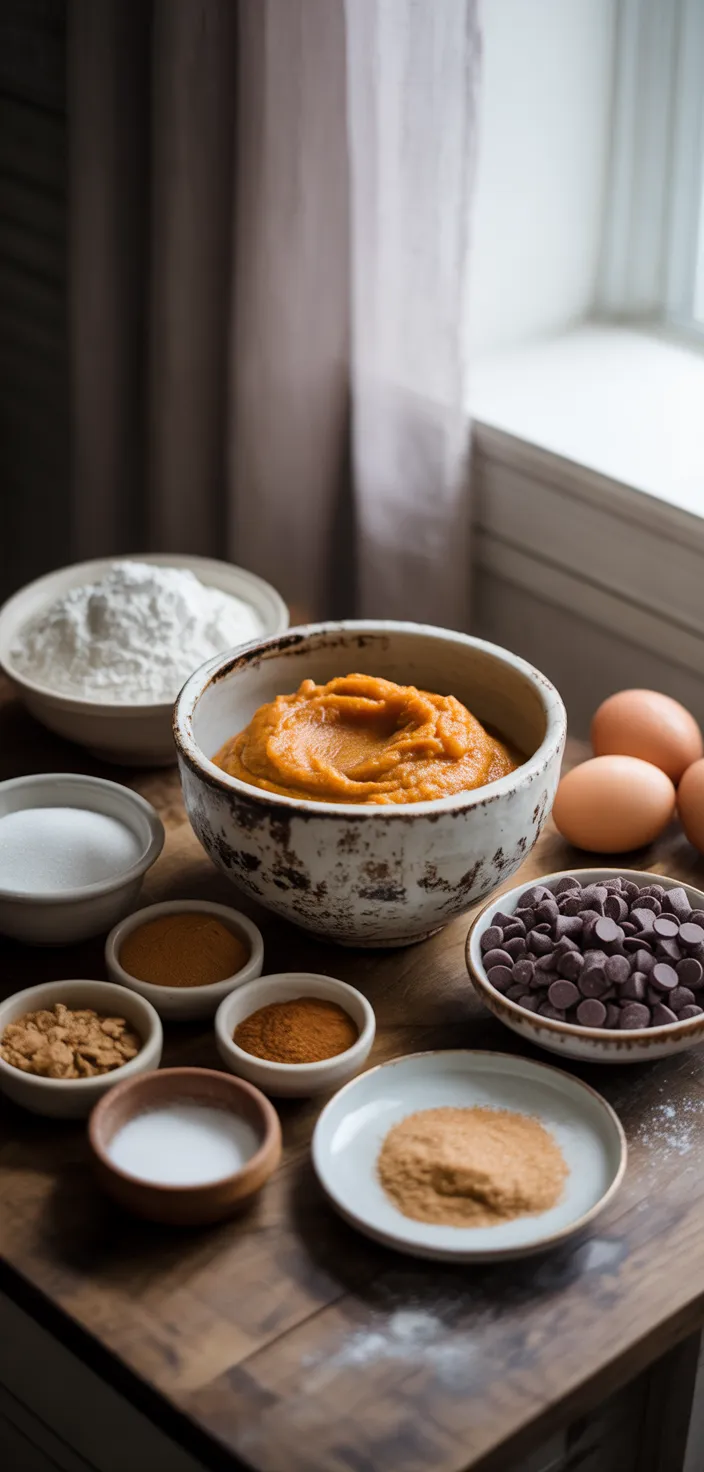 Ingredients photo for Best Pumpkin Chocolate Chip Muffins Recipe