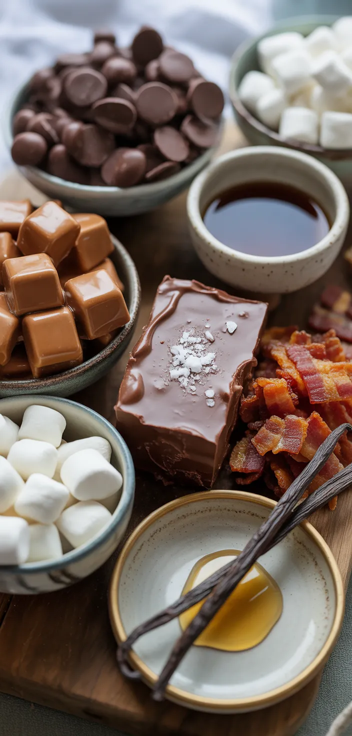 Ingredients photo for Chocolate Caramel  Marshmallow Whiskey & Bacon Bark Recipe