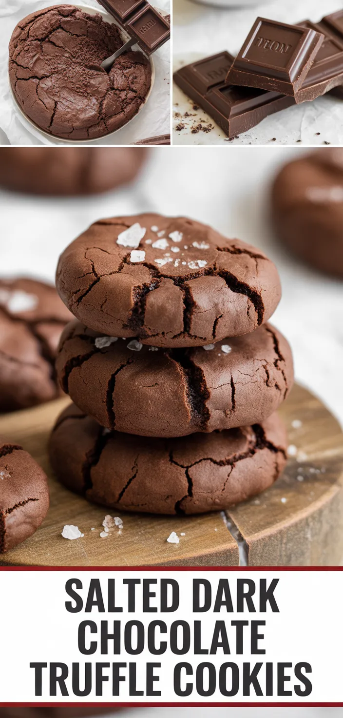 A photo of Salted Dark Chocolate Truffle Cookies. Recipe