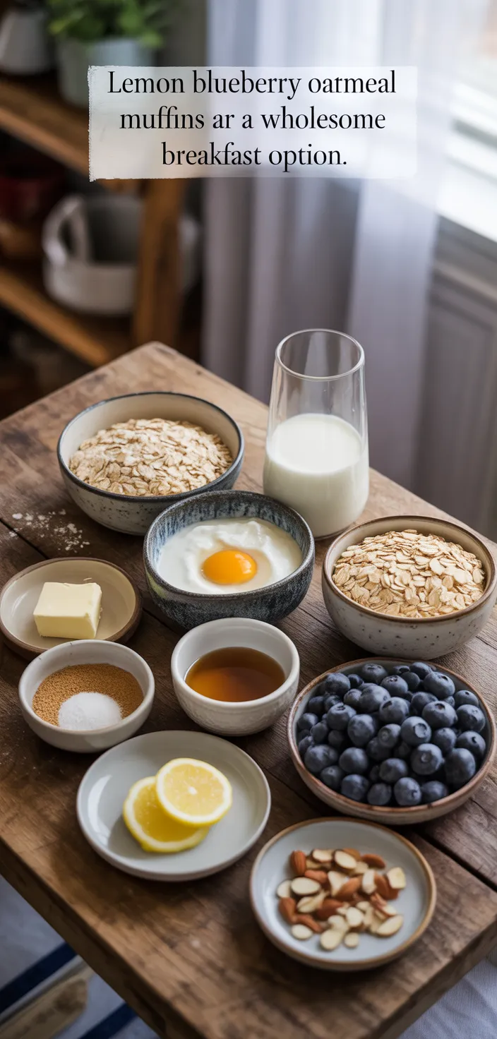Ingredients photo for Lemon Blueberry Oatmeal Muffins Are A Wholesome Breakfast Option. Recipe