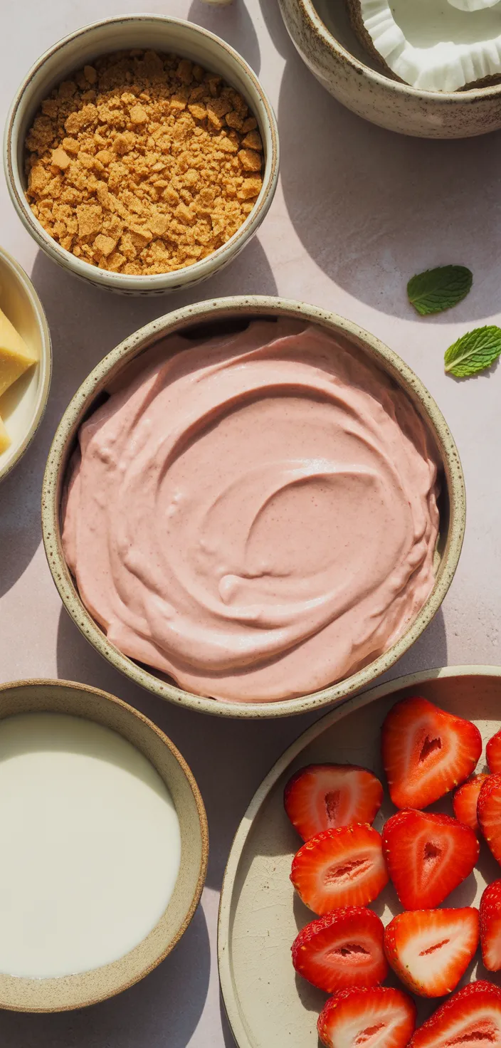 Ingredients photo for No Bake Vegan Strawberry Cheesecake Recipe